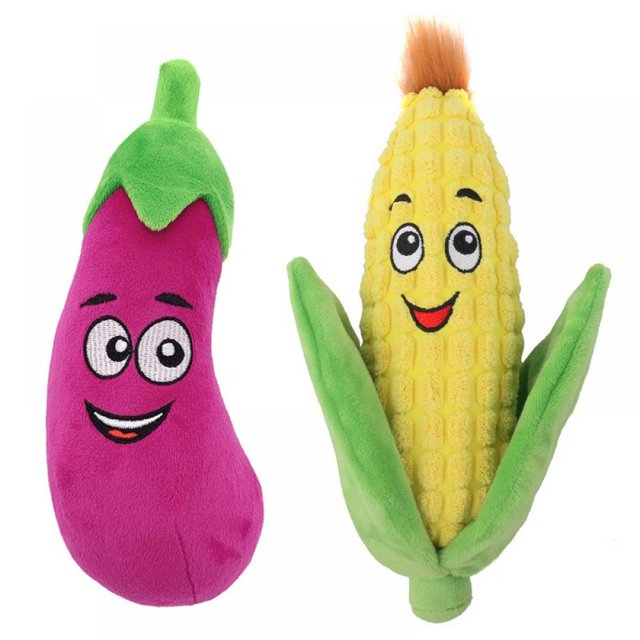 2Pcs Plush Dog And Cat Plush Stuffed Vegetable Toy With Squeak Pet Toy