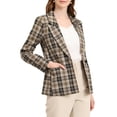 thumbnail image 1 of INSPIRE CHIC Blazer à Carreaux pour Femmes, Rentrée Scolaire, Revers Cranté, Manches Longues, un Bouton, Brun Noir, m, 1 of 7