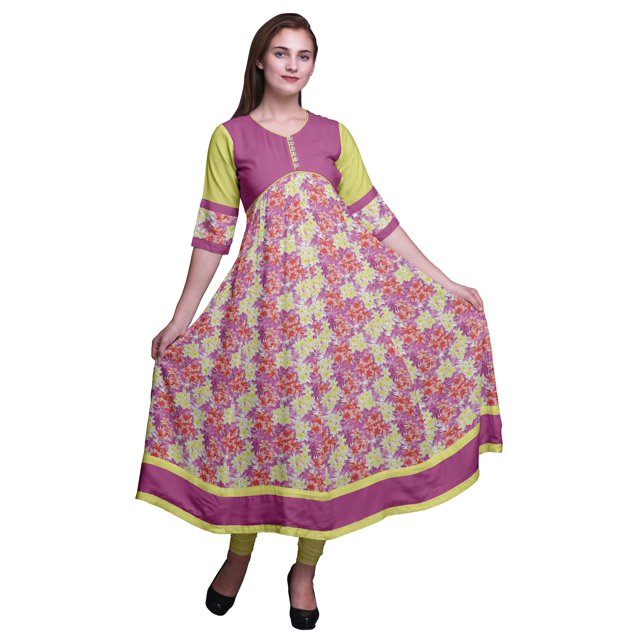 Bimba Kurti Longue Imprimée pour Femmes Robe Anarkali Indienne Haut Tunique Décontracté