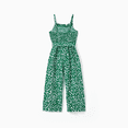 thumbnail image 4 of PatPat Matching Floral Print Green Smocked Strap Jumpsuits for Mommy and Me, 4 of 7