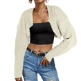 thumbnail image 2 of Women's Long Sleeve Open Front Ribbed Knit Crop Cardigan Loose Drop Shoulder Solid Sweater Top, 2 of 5
