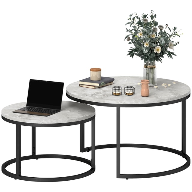 HOMCOM Ensemble Polyvalent de 2 Tables Basses Empilables avec Base en Métal Maison