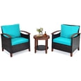thumbnail image 1 of Patiojoy 3-Piece Patio Rattan Bistro Set Acacia Wood Frame Sofa and Side Table Turquoise, 1 of 10