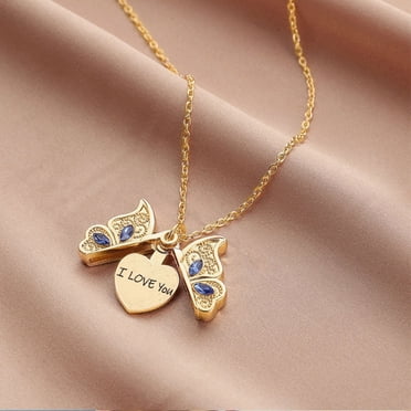 Daisyyozoid Women's Fashion Butterfly I Love You Love Photo Album Box Pendant Necklace Jewelry