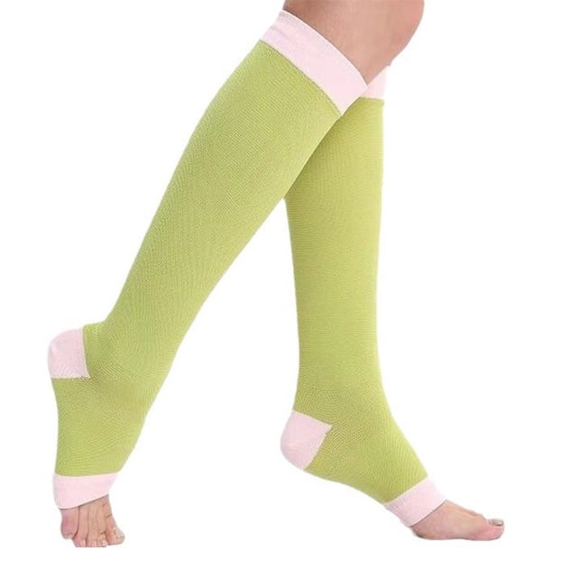WZXFASHION Bas de Compression Graduée à Bout Ouvert pour Femmes, Pression Ferme, Qualité, Bas de Soutien Sans Orteils Jusqu'au Genou pour Dames, Tuyau de Circulation, Vêtements, Chaussures et Accessoires, Vert TTG