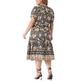 thumbnail image 3 of GRACE & GRANDEUR Robe Midi Trapèze d'Été Bohème Décontractée à Col en V à Manches Courtes à Imprimé Floral pour Femme Grande Taille3X Noir, 3 of 6