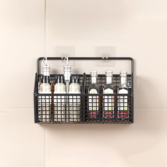 Birdeem Wall Mounted Spice Rack Organizer,No Punch Hanging Basket for Kitchen Storage,Garlic Ginger Basket with Multiple Compartments and Space Saving Design,Dimensions 14.2 X 5.9 X 3.1 Inches