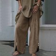 thumbnail image 2 of Diufon Wide Leg Pants for Women Button Down Cotton Linen Straight Pants Casual Solid Color Side Split Trousers, 2 of 5