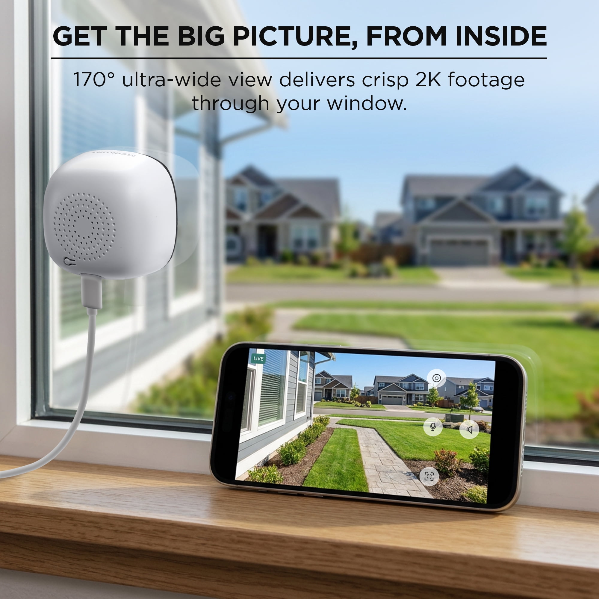 Merkury Innovations Smart Indoor Window Camera 2K Quad HD, White (1-pack)