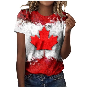 T-Shirt Graphique pour Femmes Drapeau du Canada Drapeau Canadien Feuille d'Érable Imprimée T-Shirt à Manches Courtes Haut d'Été Femmes T-Shirts Graphiques de la Fête du Canada T-Shirt de Fête pour Célébration de la Fête Nationale