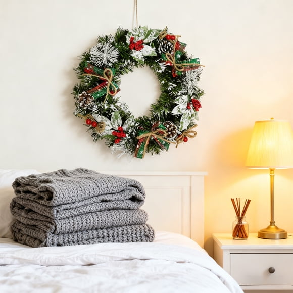 Amzcrzy P Vc Flowers Wreath Christmas Decorations Christmas Wreath Christmas Decorations Pines Cones Bow Christmas Door Wreath Artificial Hanging Wreath Indooroutdoor Christmas Party Decorations