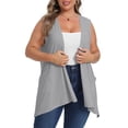thumbnail image 2 of VEKDONE Plus Size Woman Solid Color Cardigan Pocket Sleeveless Tops Blouse T-Shirt Gray XL, 2 of 7