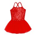 thumbnail image 3 of Ocealan Justaucorps de Danse à Paillettes Scintillantes pour Filles, Bretelles Spaghetti, Dos Croisé, Robe de Ballerine Rouge, 3 of 7
