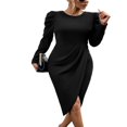 thumbnail image 1 of Robe Midi pour Femmes Manches Longues Col Rond Fendue Robe d'Automne, 1 of 8