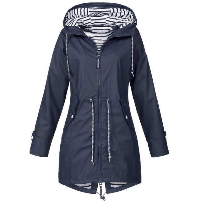 Imperméable Grande Taille pour Femmes, Long, à Capuche, Doublé, Coupe-Vent, Manteau de Pluie, Veste de Voyage, Vestes à Capuche pour l'Extérieur