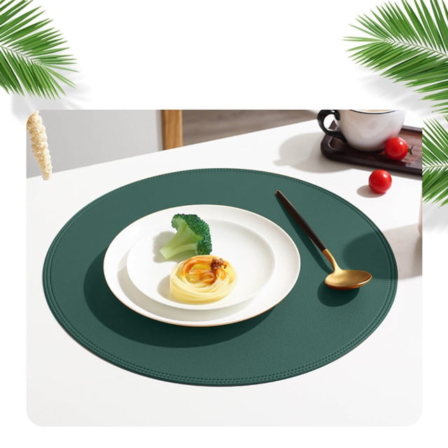 LSLJS Round Leather Placemat Solid Colour Faux Leather Placemats, Coffee Mats, Kitchen Table Mats,, Easy To Clean Kitchen Table Mats, Place Mats