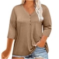 thumbnail image 1 of Plebaso Womens Plus Size Tops 3/4 Sleeve V Neck Casual T Shirts Loose Solid Color Button down Blouses Tees, 1 of 7