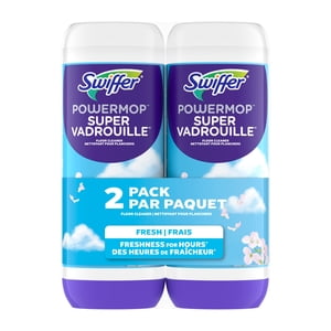 Swiffer Power Mop Recharge Solution, Nettoyeur de sol pour le carrelage, Vinyle, Stratifié, Bois à la maison, Salle de bains, Cuisine, Solution multi-surfaces pour tout usage pour le nettoyage de sol, Fresh Scent, Paquet de 2