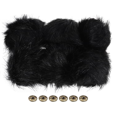 Unique Bargains Fluffy Soft Faux Fur Pom Poms for Hats with Snap Button, Black 6Pack