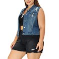 thumbnail image 4 of Agnes Orinda Women's Plus Size Casual Button Sleeveless Denim Vest Jacket 4X Blue Ripped, 4 of 7