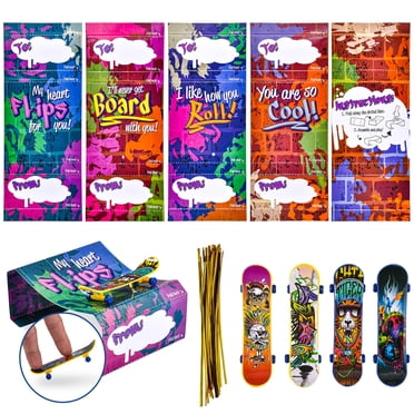 Joyfy 28 Pcs Cartes de la Saint-Valentin avec Planche à Roulettes pour Doigts pour Enfants Garçons, Cadeaux d'Échange en Classe de la Saint-Valentin pour 6 Ans et Plus