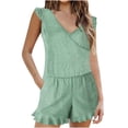 thumbnail image 1 of Women One-piece Swimsuit Romper with Chest Pads and Shorts Pockets Ruffle Striped Beach Bathing Suit Sleeveless (3X-Large, Green), 1 of 5