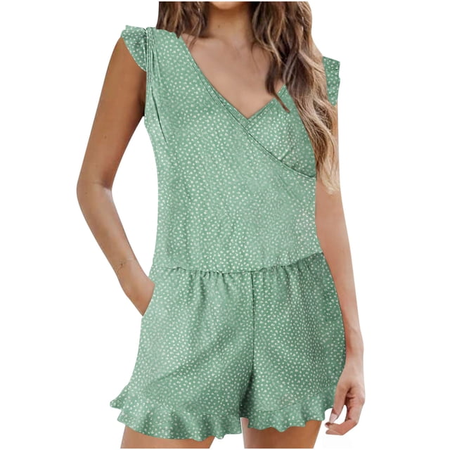 Women One-piece Swimsuit Romper with Chest Pads and Shorts Pockets Ruffle Striped Beach Bathing Suit Sleeveless (3X-Large, Green)