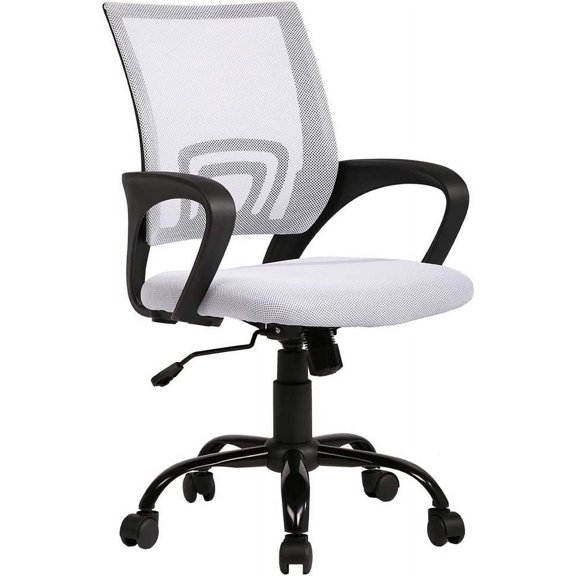 BestOffice Mid-Back Ergonomic Office Chair, Adjustable Height Mesh Task Chair with Lumbar Support & Armrests, White
