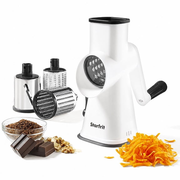 Starfrit Rotary Drum Grater with 4 Stainless Steel Drums, Grater, Slicer & Ice Crusher