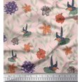 thumbnail image 1 of Soimoi Pink Rayon Fabric Flying Bird & Floral Print Fabric by Yard 56 Inch Wide, 1 of 3