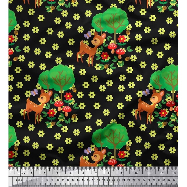 Soimoi Rayon Fabric Floral,Tree & Deer Kids Fabric Prints by Yard 56 Inch Wide