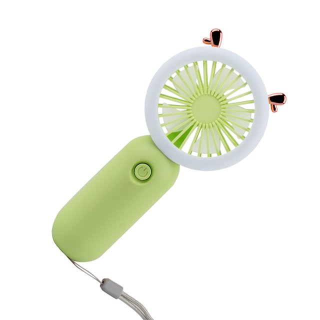 tredstone Compact Portable Fan With LED Night Light And Strong Wind For Travel And Shopping Cartoon Silent Fan Yellow green