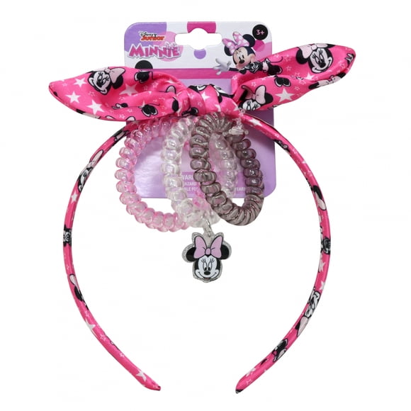Disney Minnie Mouse Serre-Tête et 3 Bracelets à Spirale, Accessoires de Coiffure Mode pour Filles, 4 Pcs, Rose, 3 Ans et +