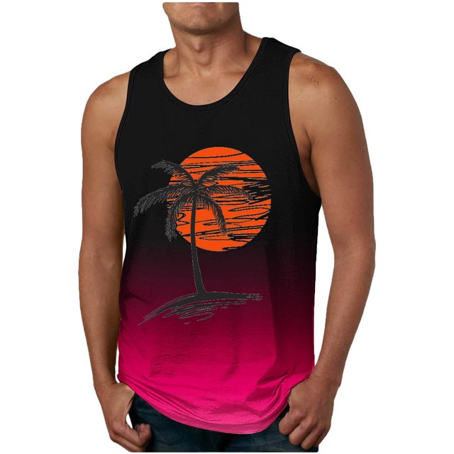 Styesk Tank Tops Men Men Casual Fashion Gradation Printing Pullover Round Neck Sports Tank