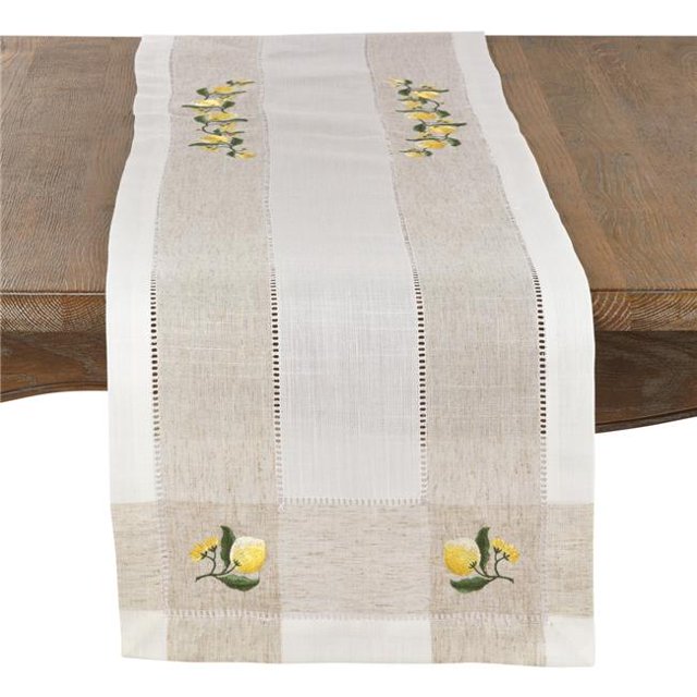 SARO 2232.I1570B Lemon Embroidery Hemstitch Runner - Ivory