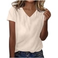 thumbnail image 1 of Besolor Summer Short Sleeve Shirts for Women Casual V Neck Solid Color Basic Tees Ladies Going out Tops, 1 of 3