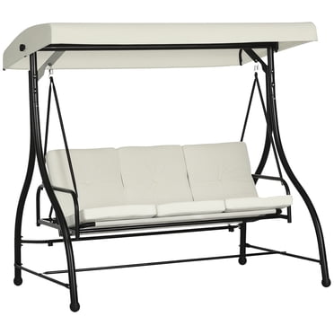 Outsunny 3 Seater Patio Swing Chair with Canopy Convertible Porch Swing Bed
