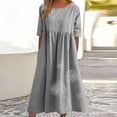 thumbnail image 1 of LOVZFMLL Womens Spring And Summer Round Neck Printing Cotton And Linen Casual Short Sleeved Dress Gray M, 1 of 6