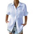thumbnail image 1 of Chemise Décontractée à Col Rond en Dentelle pour Femmes, Été 2025 Couleur Unie Col à Revers Poche Épissée Manches Courtes Chemise Boutonnée, 1 of 8