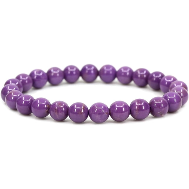 Bracelet Extensible Unisexe en Perles Rondes de 8 mm en Pierre Précieuse de Phosphosidérite Lavendaire Naturelle de Qualité A 7 Pouces