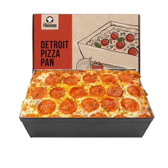 Chef Pomodoro Authentic Detroit-Style Pizza Pan, 10 x 8-Inch, Deep Dish Bakeware, Commercial-Grade Hard Anodized Aluminum
