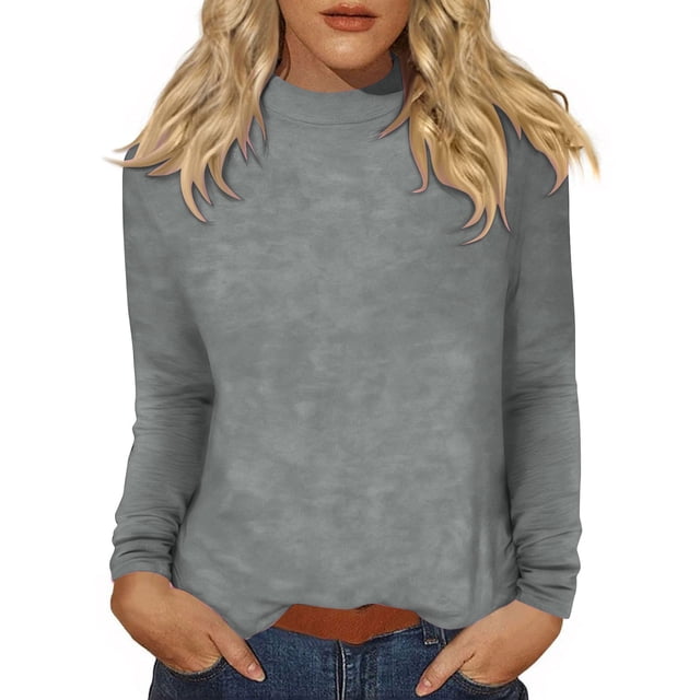 Floleo Women's Ribbed Turtleneck Fitted Tops Long Sleeve Shirts Basic Thermal Layering(Gray,2XL)