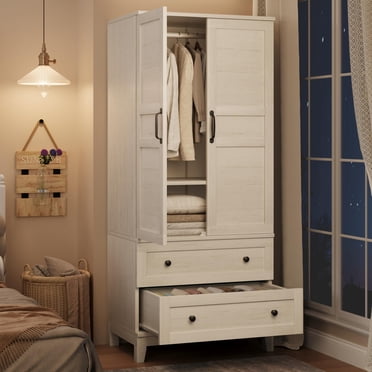 EDTara Armoire Penderie de 72 Pouces, Armoire de Rangement pour Vêtements en Bois avec 2 Tiroirs, Tringle et Tablettes Ajustables pour Grand Rangement de Chambre