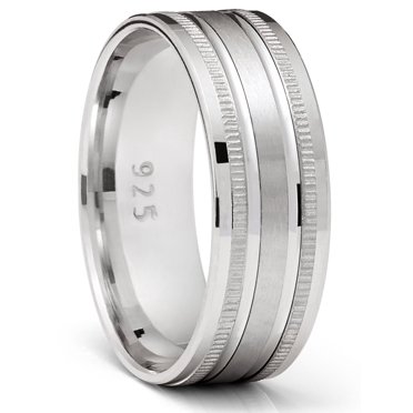 Mens Sterling Silver 925 Ring Grooved Milgrain Wedding Band Comfort-Fit 7MM