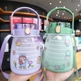 thumbnail image 3 of Boc 1100ml Straw Cup Strap Design Bright Color Flip Lid Colorful Print Double Drinking Straw Cup for Students, 3 of 10