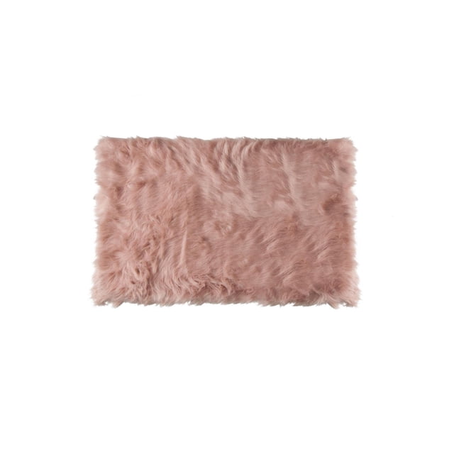 H-Luxe Hudson Faux Fur 2'X3' Rug in soft pink with thick, plush faux sheepskin pile and microsuede anti-skid backing, rectangular shape ideal as an accent rug for bedrooms or living rooms, also suitable for draping over furniture or as a plush seat cover.