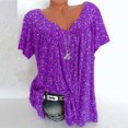 thumbnail image 2 of Pompotops Women Plus Size Short Sleeves V-Neck Print Blouse Pullover Tops Shirt, 2 of 6