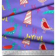thumbnail image 3 of Soimoi Purple Cotton Voile Fabric Text & Bird Artistic Printed Fabric 1 Yard 42 Inch Wide, 3 of 5