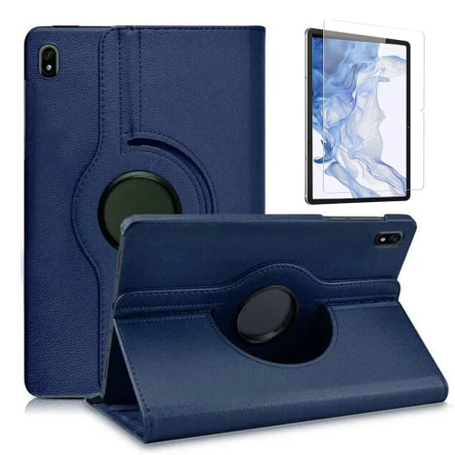 SuperShield Rotating Case for Samsung Galaxy Tab S10 Ultra/Tab S9 Ultra/Tab S8 Ultra 14.6-Inch in blue, featuring a durable synthetic leather exterior with a soft microfiber lining. Includes a built-in screen protector, tri-fold stand, and auto wake/sleep functionality for versatile use. Designed with air cushion shockproof technology for protection against drops, scratches, and dust. Compatible with Samsung Galaxy Tab S9 Ultra and Tab S10 Ultra models, offering strong protection in a slim and lightweight design.