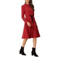 thumbnail image 4 of INSPIRE CHIC Robe Midi en Tricot pour Femme, Élégante, Col Montant, Manches Longues, Taille à Nouer, pour le Travail, S, Rouge, 4 of 6